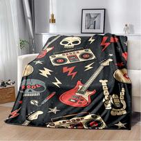 Guitar Print Flannel Blanket, Soft Warm Throw with Music Instrument Pattern for Bed Sofa, Cozy Bedding for Music Lovers 80cm x 120cm