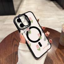 Ins Tulip Acrylic hard shell For iPhone 16 16pro 15 Pro Max 11 12 13pro 14 Plus Multi functional lens phone holder phone case iphone 16 ProMax