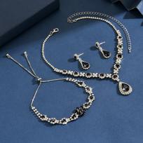 4PC Women's Fashion Waterdrop Geometric Flower Necklace Earrings Bracelet Zircon Set Design Versatile Zircon