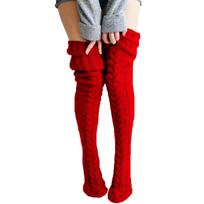 Fashion Women Thigh High Socks Extra Long Woolen Knit Warm Thick Tall Long Boots Stockings Leg Warmers for Girls Winter Pile Thick Socks 85cm raudona