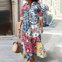 Women's Fashionable And Elegant Autmn And Winter Button Lapel Three-quarter Sleeve Three-dimensional Printed Dress XXL