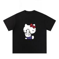 American Hello Kitty Fun Print 2025 Women's Cartoon Peripheral Top Trend Plus  Loose Casual Short-sleeved T-shirt#Color S juoda