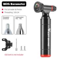 WEST BIKING Portable CO2 Bicycle Pump Aluminum Alloy CNC Air Pump With Control Knob & Pressure Gauge  MTB Road Bike Tire Tool juoda
