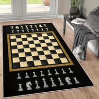 Luxury Black Gold Chessboard Area Rug High Quality Checkered Carpet with Classic Chess Pieces Pattern Unique Game Room Gift 40x60cm