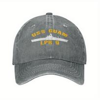 USS Guam LPH  Ship Silhouette Baseball Cap Vintage Denim Distressed Adjustable Hat Unisex Can Be Adjusted
