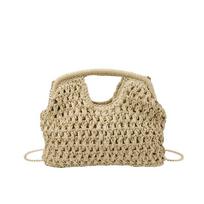 New Summer Bag with Large Capacity Crossbody for Seaside Vacation and Tourism, Woven Straw Handbag, Clip Mouth Gold Bag