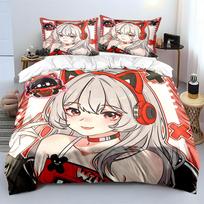 Girl with red cat-ear headphones pattren Bedding Set for Kids Luxury Gift 3pcs Digital Print Comforter Set Soft Comfortable 135x200cm