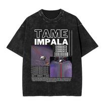 New Round Neck Yk Tshirt Unisex Clothing New In Top  Tees Vintage Washed Pop Rock Band Tame Impala Currents Graphic Print S