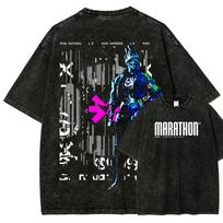 Marathon Anime Lover Washed Tshirt Year Round Clothing High Quality Personality Clothes Plus Size Unisex New Model Couples Tee S