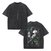 Jujutsu Kaisen Fushiguro Toji Tshirt Men Women Clothing Vintage Yk Washed T Shirt Summer Short Sleeve Pure Cotton Tees Tops S