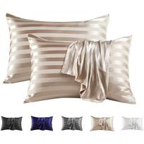 Imitation Silk Satin Stripes Pillowcase Queen High-quality Jacquard King Size Pillow Cover Home Pillow Cases Envelope Closure 20x54in(51x137cm)1pc chaki