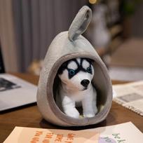 Cute simulation puppy dog husky doll plush toy Akita dog kennel doll children soothing rag doll 18cm（0.2kg）
