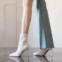 Moteriški balti smailianosiai aukštakulniai čiurnos batai Ploni aukštakulniai trumpi batai Patogūs Madingi Elegantiški Moteriški Botines Botas Mujer 35 balta