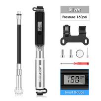 WEST BIKING Bike Pump 160PSI High Pressure MTB Road Bicycle Schrader Presta Valve Portable LCD Digital Gauge Hose Cycling Pump 160PSI Silver