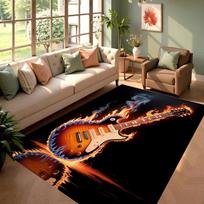 Flaming Electric Guitar Rug Carpet Non-Slip Washable Mat for Living Room Bedroom E-sports Room Home Durable Floor Rugs Carpets 40X60CM