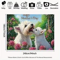 2D Happy Mother's Day Westie Dog Backdrop Pink Rose Garden Party Photo Booth Background 47.2x31.5inch/120*80cm