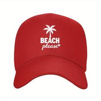 Beach Please Palm Tree Baseball Cap Polyester Adjustable Strap Unisex Vacation Travel Hat One Size