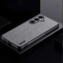 S24 Ultra Cases For Samsung S24 FE S24+ Cover Luxury Leather Wood Grain Shockproof Back Cover for Samsung Galaxy S24 Bumper Case Galaxy S24 Ultra pilka spalva
