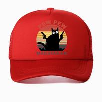 Pew Pew Madafakas Cartoon Double Gun Cat Mesh Trucker Hat Unisex Women Funny Baseball Snapback Cap