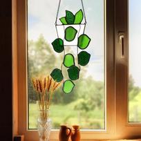 Artisanal Pothos Stained Glass Window Hangings Suncatcher For Window Exquisite Decorations Stained Glass Window Hangings Small (Green,A) žalia