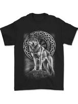 Men's Nordic Wolf Viking T-Shirt - 100% Cotton, Black with White Wolf Design, Ca S