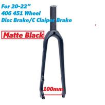 Litepro Folding Bike Carbon Fiber Ultralight Front Fork 406 451 20-22 Inch Disc Brake Wheelset O.L.D 100mm 28.6mm Steerer Tube matinė juoda spalva