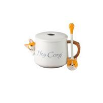Cute Corgi Ceramic Coffee Mug Comes with Lid Spoon Drinking Glasses Home Office Couples Kawaii Cup Beautiful Tea Mugs 420ml balta