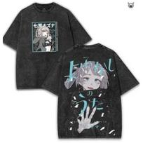 Cyberpunk Cyborg Girl Vintage Washed Oversized Black TShirt  Mecha Anime Unisex Streetwear Tee S