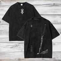 Berserk Brand of Sacrifice  Dragonslayer Vintage Washed Anime TShirt Unisex Dark Fantasy Manga Fan Streetwear Tee  Cotton Casual Short Sleeve S