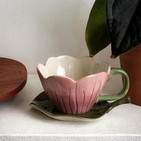 Nordic Vintage water cup tulip flower ceramic coffee cup and plate set Flower Porcelain Tea Cup Afternoon Tea Dessert Mugs 320ml rožinė