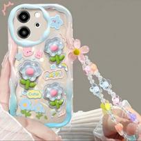 Flower Hang Chain Case for OPPO Reno 11 5G 12 Pro 12F 11F Reno 7 4G A60 A78 A79 A98 5G Cute Bear Pattern Clear Soft Phone Cover Reno 12 5G