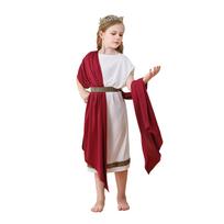 Roman Toga Costume for Kids Ancient Greek Mythology Inspired Dress with Decorative Belt and Draped Sash for Boys and Girls Halloween Performance 120 raudona