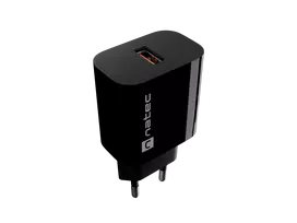 „Natec Ribera“ USB įkroviklis, 1 USB-A lizdas, 18 W, juodos spalvos