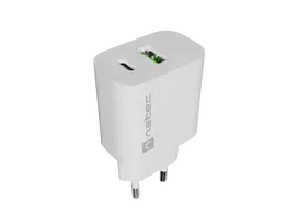 Natec Ribera USB Charger 1X USB-A + 1X USB-C 20W, White