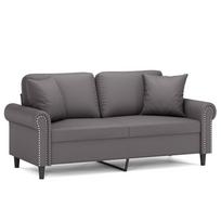 vidaXL Dvivietė sofa su pagalvėlėmis, pilka, 140cm, dirbtinė oda