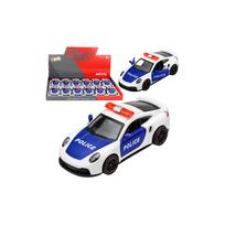Sportinis Policijos automobilis su varikliu, metalinis „pull-back“ modelis, baltas, 1:43