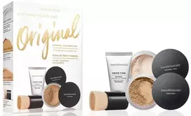 „Bare Minerals“ – niekas neprilygsta originaliam rinkiniui: „BareMinerals“ fiksuojamoji pudra + „Mineral Veil“ matinis atspalvis – biri fiksuojamoji pudra su „Golden Tan“, 2 g + originalus skystas makiažo pagrindas su SPF 15, 2 g + „Prime Time“ vitamino E „Smooth Wear Foundation Primer“ su „Golden Tan“, 15 ml