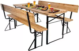 Lauko baldų komplektas PORTER plieno ir medinis sodo komplektas 175 cm stalas + 2 suolai