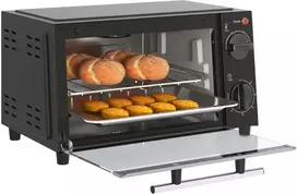 Gruzdintuvė "HOMCOM" mini orkaitė 9L Mini orkaitė su kepimo skardomis, grilio lentyna, 100 °C-230 °C, reguliuojama temperatūra ir kepimo laikas, 60 min. laikmatis, 750 W, nerūdijantis plienas, juoda