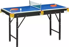 SPORTNOW 2in1 daugiafunkcis žaidimų stalas, stalo tenisas, biliardas, su priedais, vaikams, paaugliams, suaugusiems, plieno, 140x63x60-80 cm, žalias