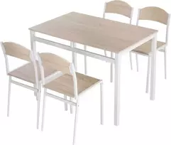 HOMCOM Valgomojo grupė 5 dalių valgomojo stalo komplektas, medžio tekstūros MDF + metalas, pilka + balta, 1 stalas + 4 kėdės