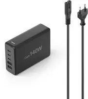 Hama GaN 140W PD/QC 3x USB-C, 2x USB-A juoda