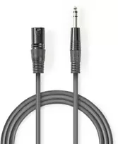 „Nedis“ subalansuotas garso kabelis XLR 3 kontaktų (M) - 6,35 mm lizdas (M) 3,00 m, tamsus pjūklo dantų raštas