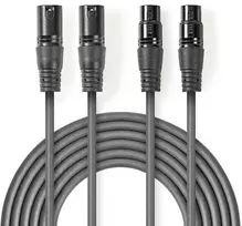 „Nedis“ subalansuotas garso kabelis, 2x XLR 3 kontaktų (M) - 2x XLR 3 kontaktų (F), 1,50 m, tamsiai pilkas