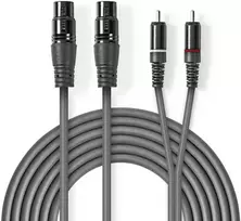 „Nedis“ subalansuotas garso kabelis, 2x XLR 3 kontaktų (F) - 2x RCA (M), 1,50 m, tamsus pjūklo dantų formos