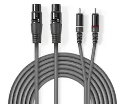 „Nedis“ subalansuotas garso kabelis 2x XLR 3 kontaktų (F) - 2x RCA (M) 3,00 m tamsiai mėlynas