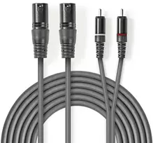 „Nedis“ subalansuotas garso kabelis 2x XLR 3 kontaktų (M) - 2x RCA (M) 1,50 m, tamsus pjūklo dantų formos