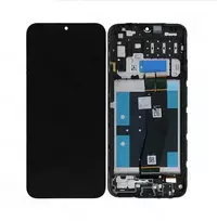 Ekranas Samsung A145P/A145R A14 4G su lietimui jautriu stikliuku ir rėmeliu originalus Juodas (service pack)