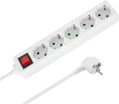 Prailgintuvas 5 lizdų 2m vokiško tipo su jungikliu (3x1,5mm) Rebel balta