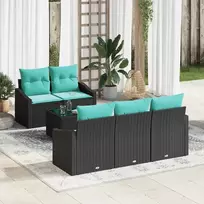 Sofos komplektas su pagalve 6 pcs Juoda ir turkio poliratanas